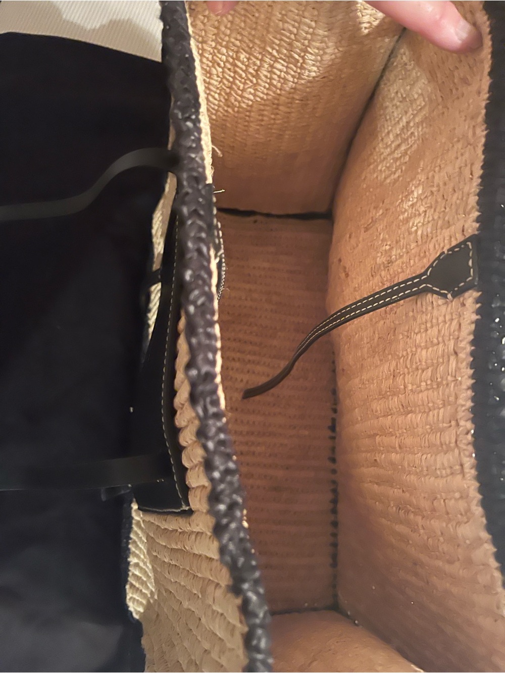 DeMellier Natural Straw Tote with Black Leather Trim - Picture 3 of 4
